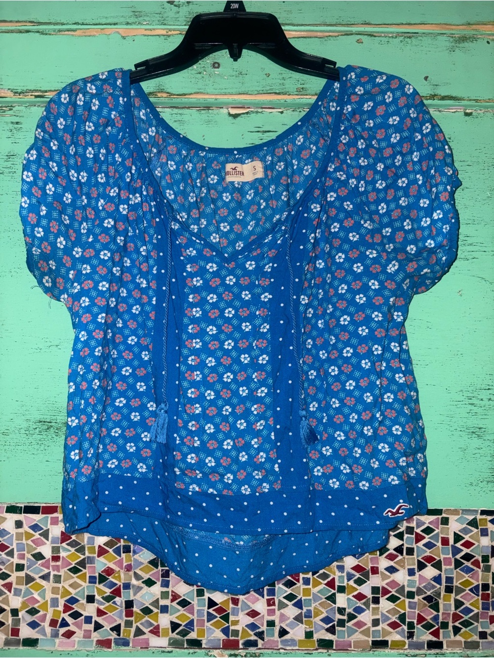 Hollister Royal Blue Floral Puff-Sleeve Peasant Blouse